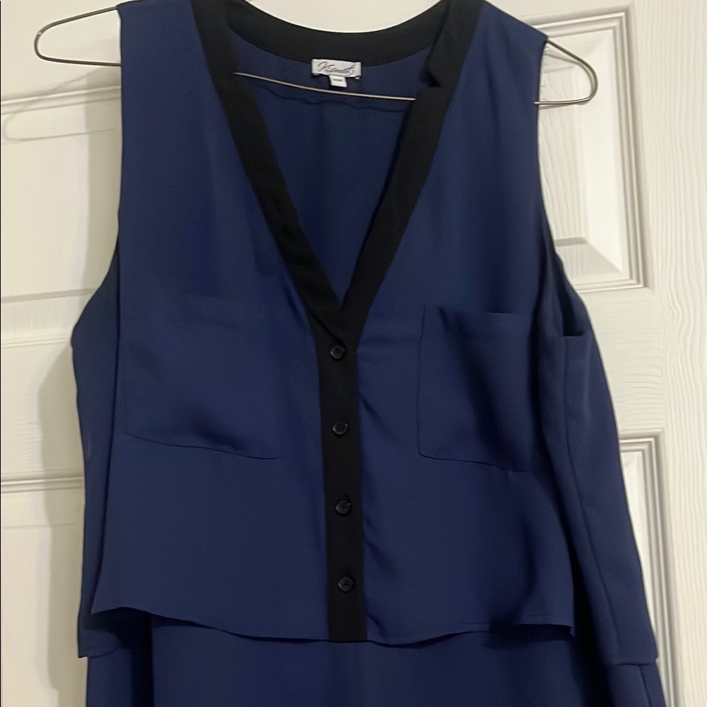 Kismet Blue Asymmetrical Sleeveless Blouse